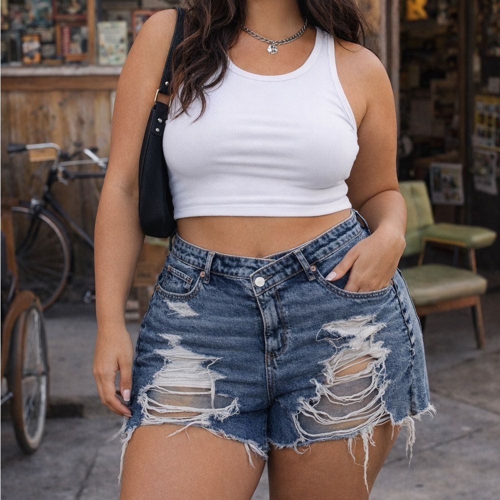 LAST CHANCE - American Eagle Highest Rise Ripped Baggy Shorts